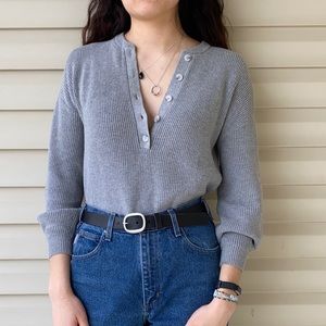 Gray button-up henley sweater